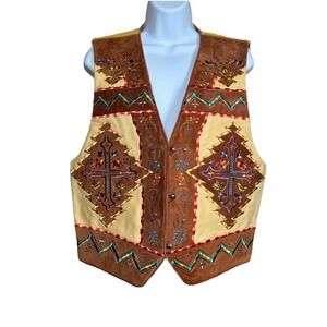 Hairston Roberson Leather Collection Suede Embroidered Vest Southwestern Boho L